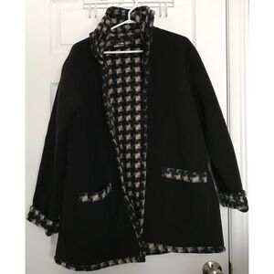 KAKTUS Houndstooth Checkered Teddy Fleece Jacket S/M Fit Black Pockets